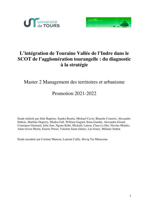 L’intégration de Touraine Vallée de l’Indre dans le SCoT de l’agglomération tourangelle : du diagnostic à la stratégie